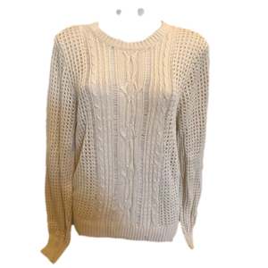 Jeanne Pierre Cream Crew Neck Cable knit Sweater